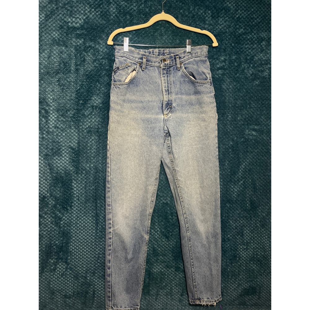 Vintage Lee High Waisted Mom Jeans Light Wash Tapered Leg Denim Blue